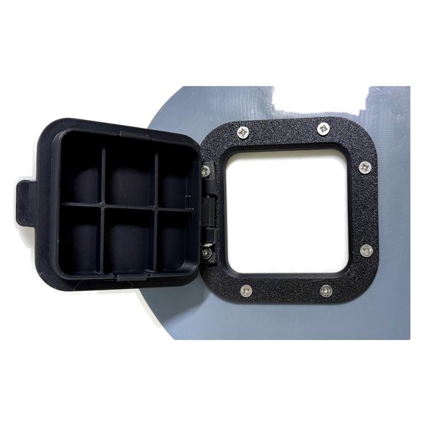 PCF-SQP-L hinged lid open on the square PVC inlet